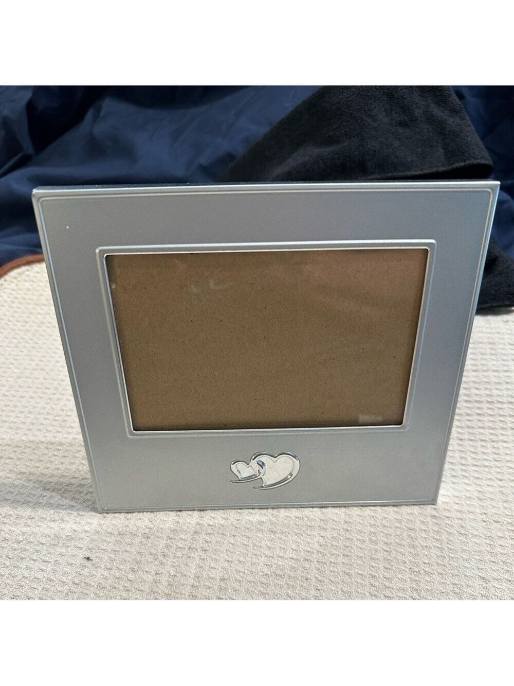 Silver color Photo Frame About 7”x8” with 4”x6”opening with 2 Hearts Entwined